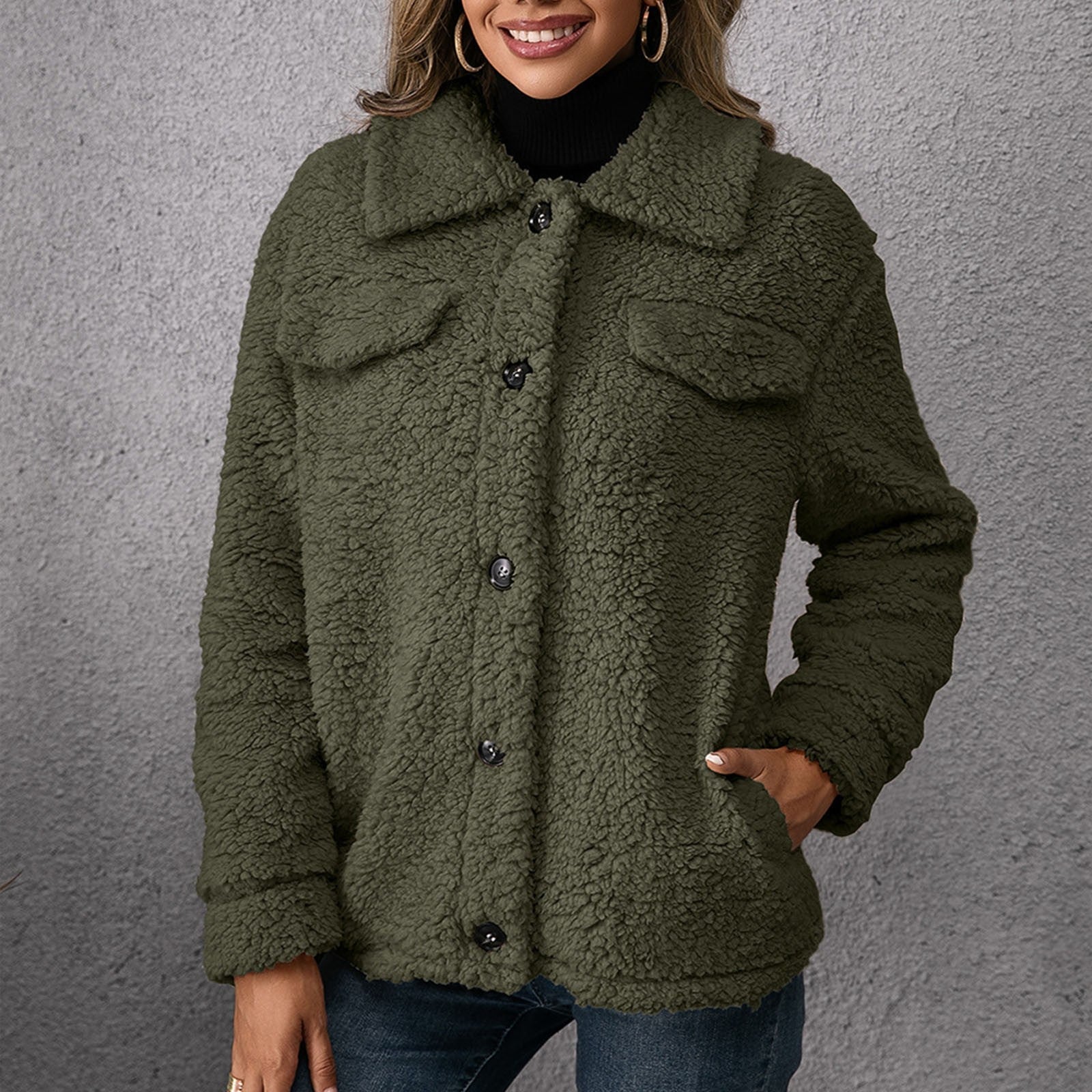 Manteau teddy polaire réversible femme – manteau chaud avec col montant chic