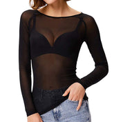 Haut Melinda femme en mesh brillant – Manches longues & style élégant