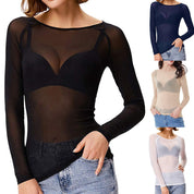 Haut Melinda femme en mesh brillant – Manches longues & style élégant