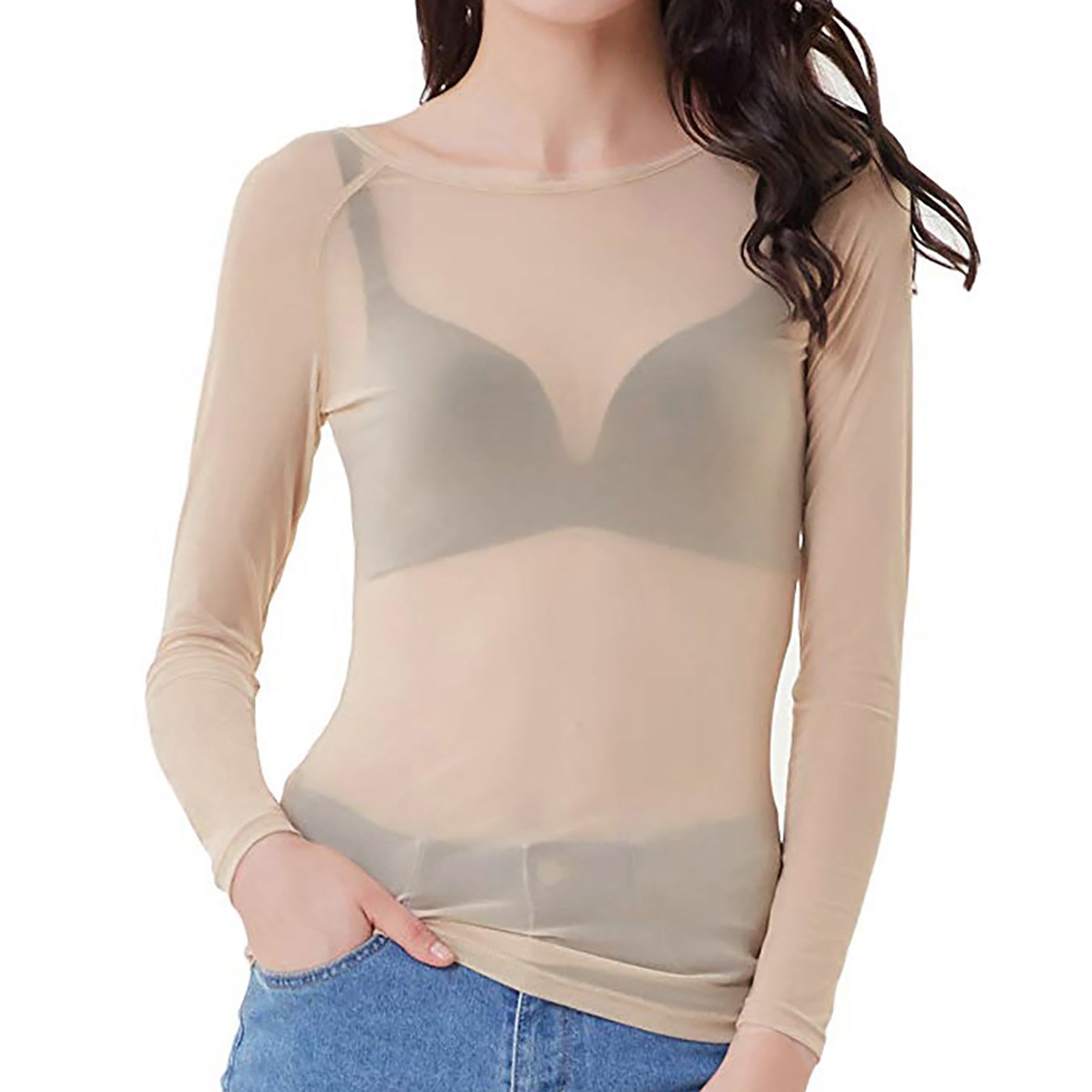 Haut Melinda femme en mesh brillant – Manches longues & style élégant