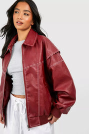 Manteau Zara femme – veste en cuir rouge oversize & design tendance