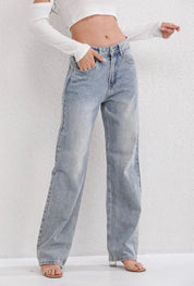 jean femme LIVIA – denim vintage clair à déchirures & coupe droite loose