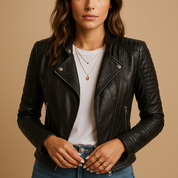 Nadine | Veste Femme en Simili-Cuir Noir – Élégante, Moderne & Polyvalente